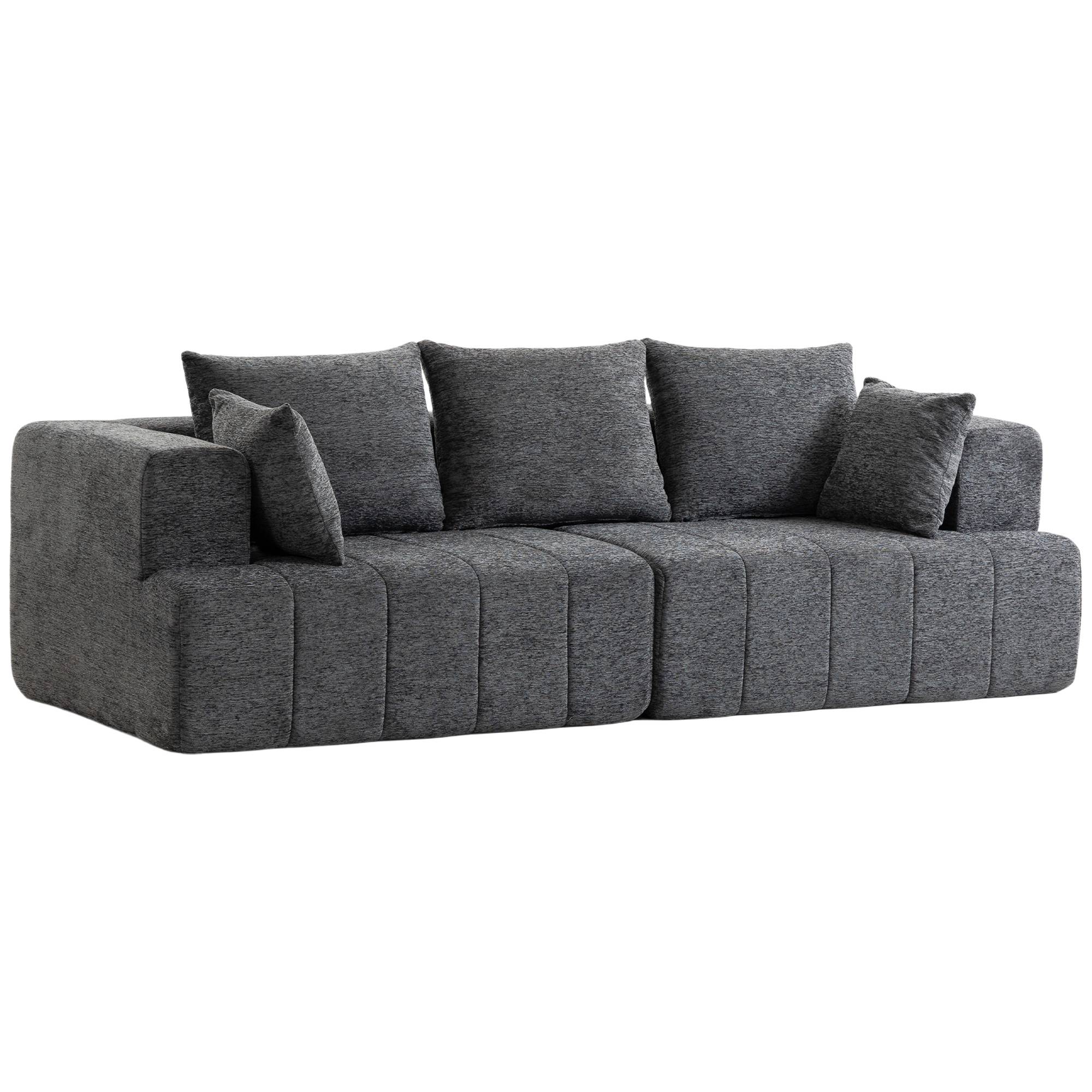 Canapé 3 places en chenille 248 cm, canapé salon moderne, large assise rembourrée, coussins à ressorts, gris - Image 1