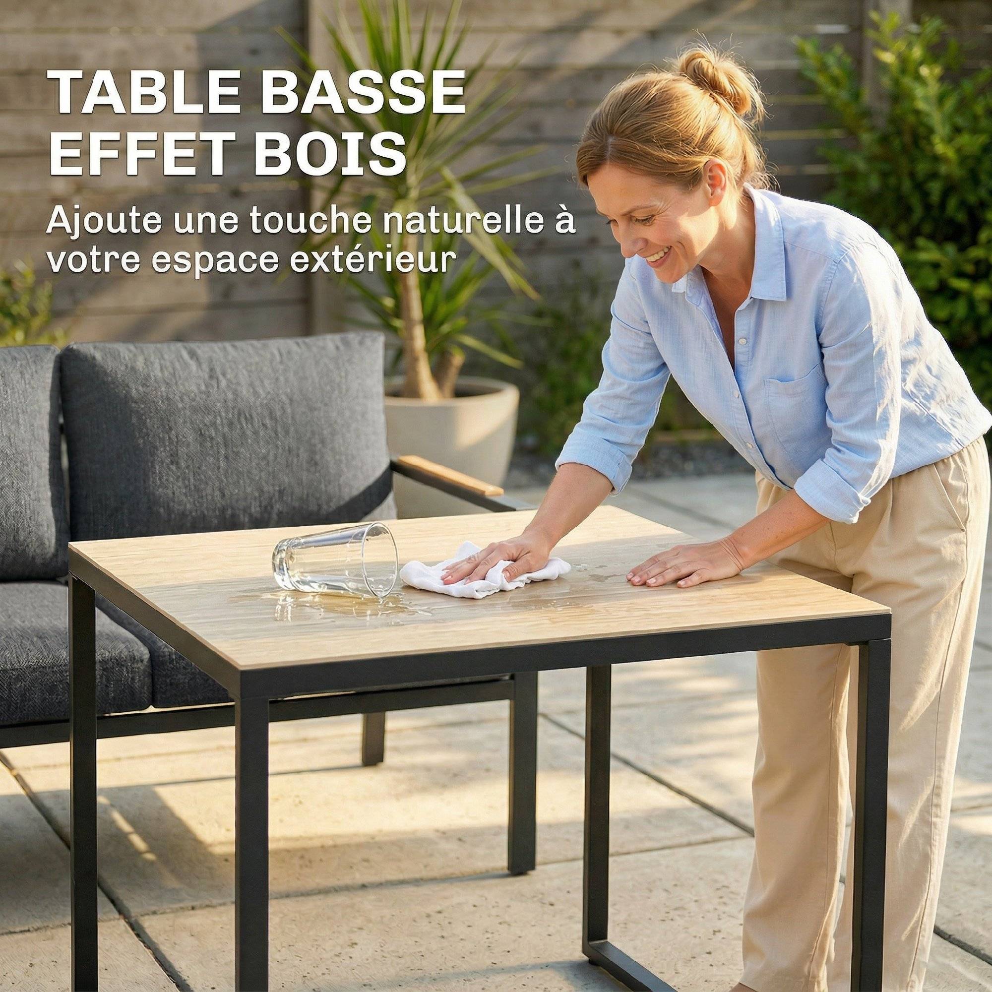Salon de Jardin Extérieur 3 Pièces 5 Personnes, 2 Canapés avec Coussins Épais, 1 Table Basse, 183x183x72cm, Gris Foncé - Image 8