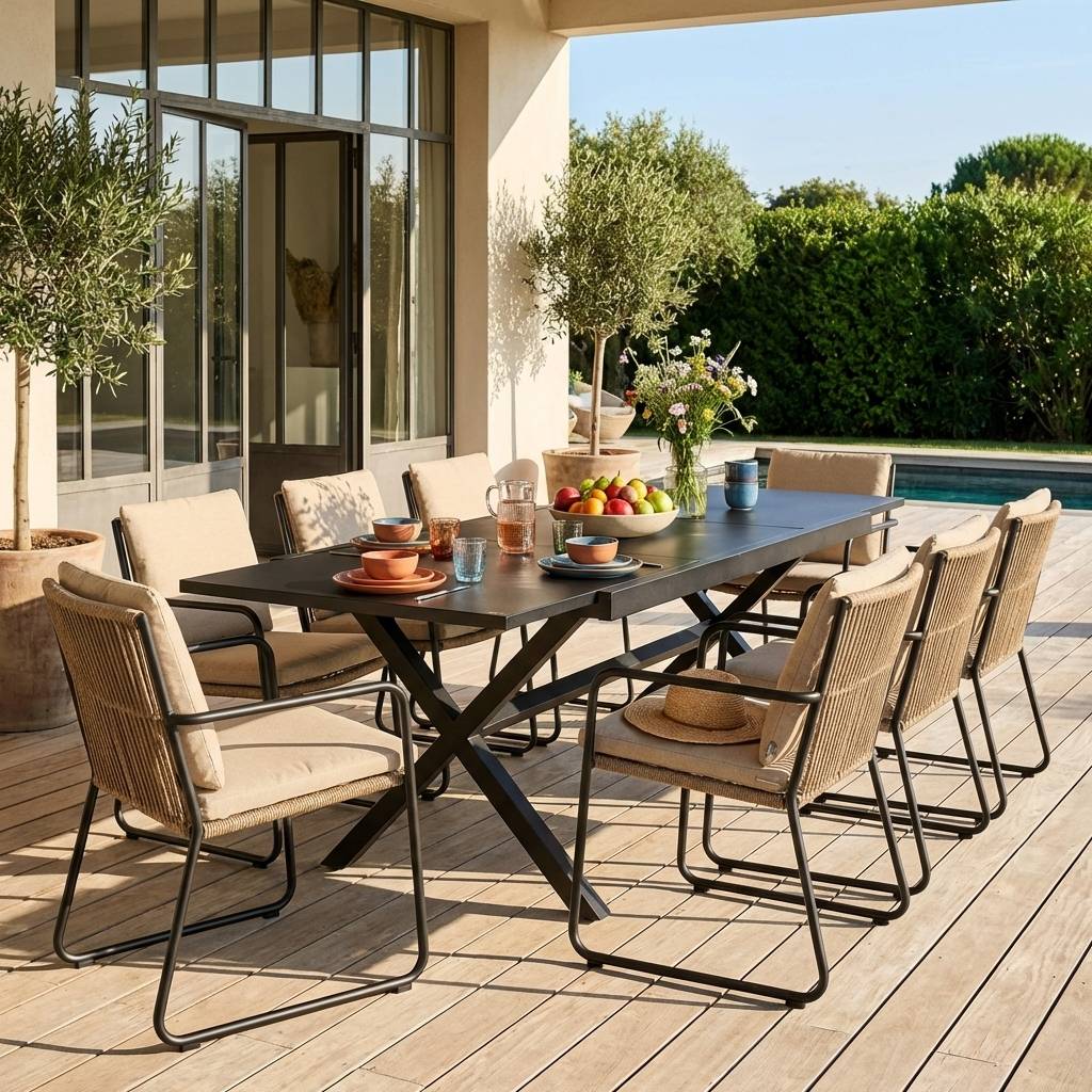 Table de jardin extensible aluminium 8 places anthracite - Ventura | sweeek - Image 1