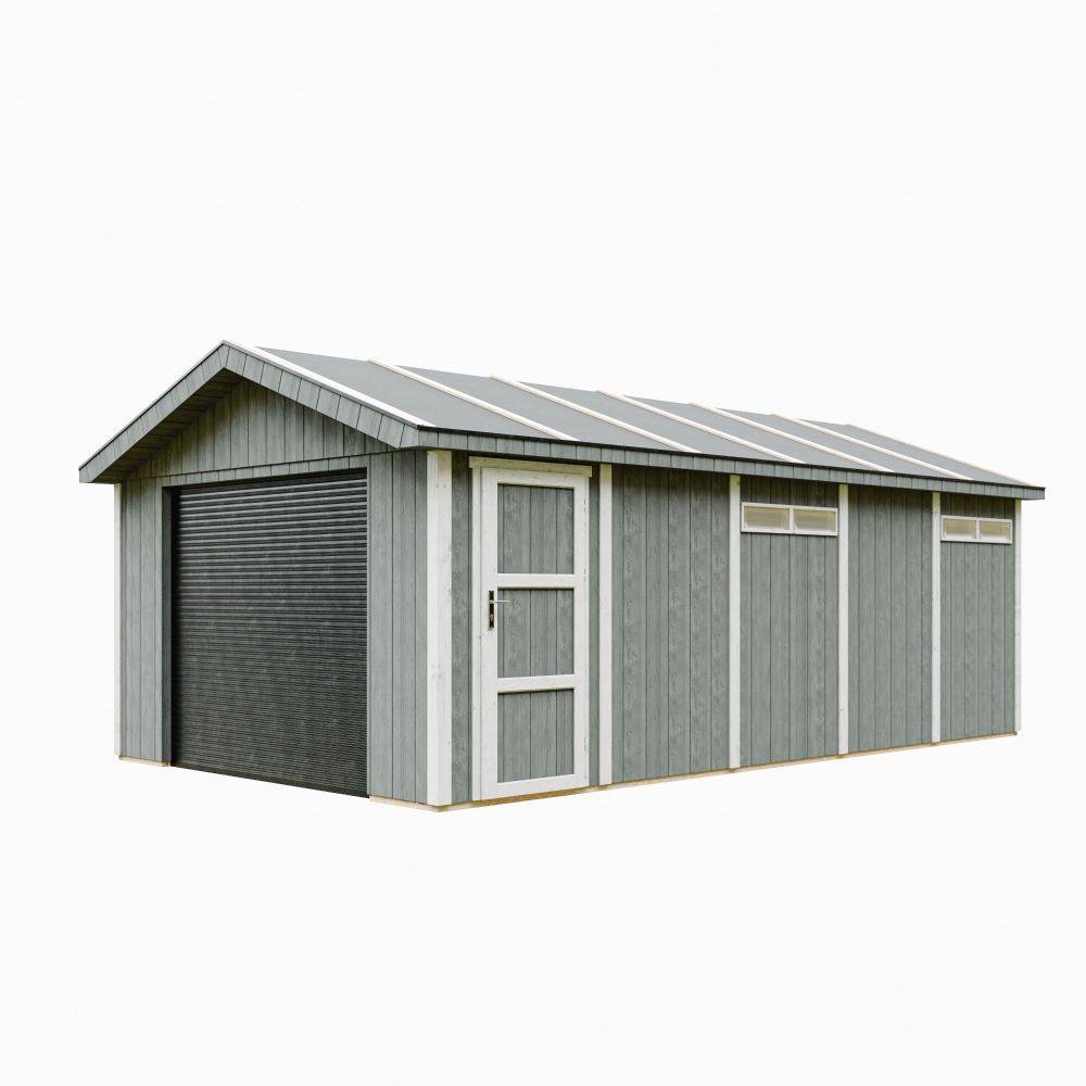 Timbela - Garage Qualité Premium 21 m² / L378xl648 cm - garage pour auto, moto, vélos, machines de jardinage - Timbela M992B-CAVERN STEEL - Image 1