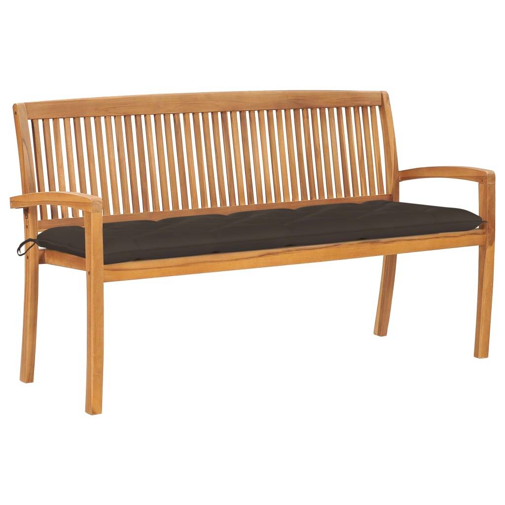 Helloshop26 - Banc de jardin meuble de patio d'extérieur terrasse empilable et coussin 159 cm bois de teck massif - Image 1