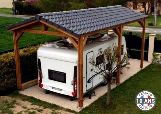 Cpbf Charpentes - Carport bois 2 pentes 450cmx700cm bois DOUGLAS Français label PEFC (Charpente - Auvent - Abri Camping-car) 32 m². Garantie 10 ans - Image 2