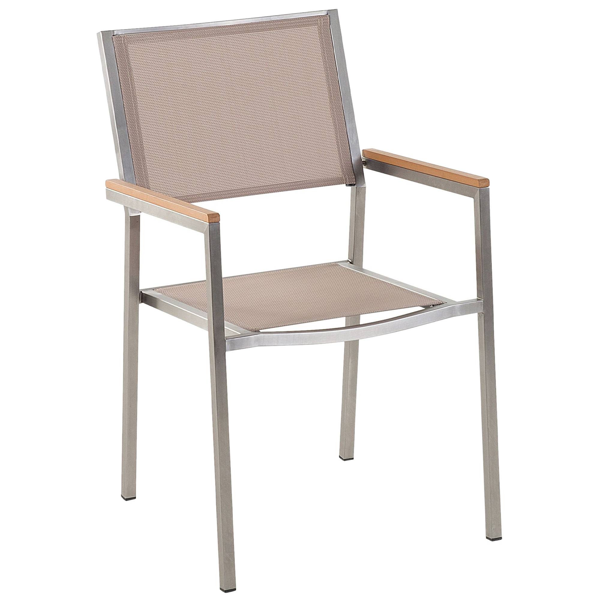 Beliani - Salon de Jardin composé d'une Table 180 x 90 cm et de 6 Chaises en Acier Inox, Textile Beige et Verre Effet Brisé au Design Moderne - Image 4