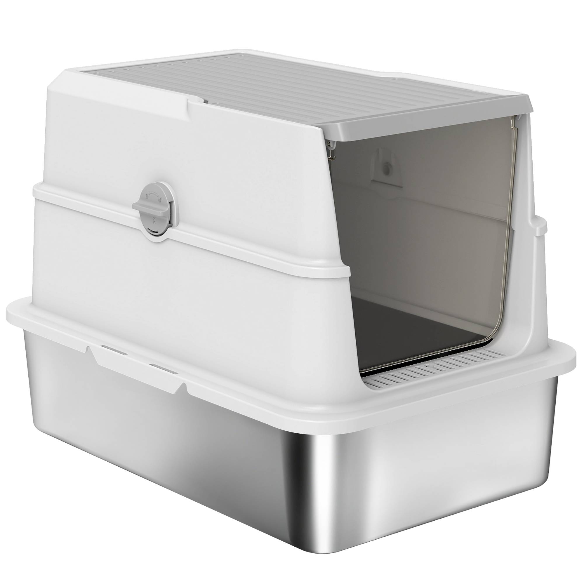 Bac à litière fermé XL en acier inoxydable, maison de toilette pour grand chat, 60,2 x 40,2 x 43,3 cm, gris clair - Image 2