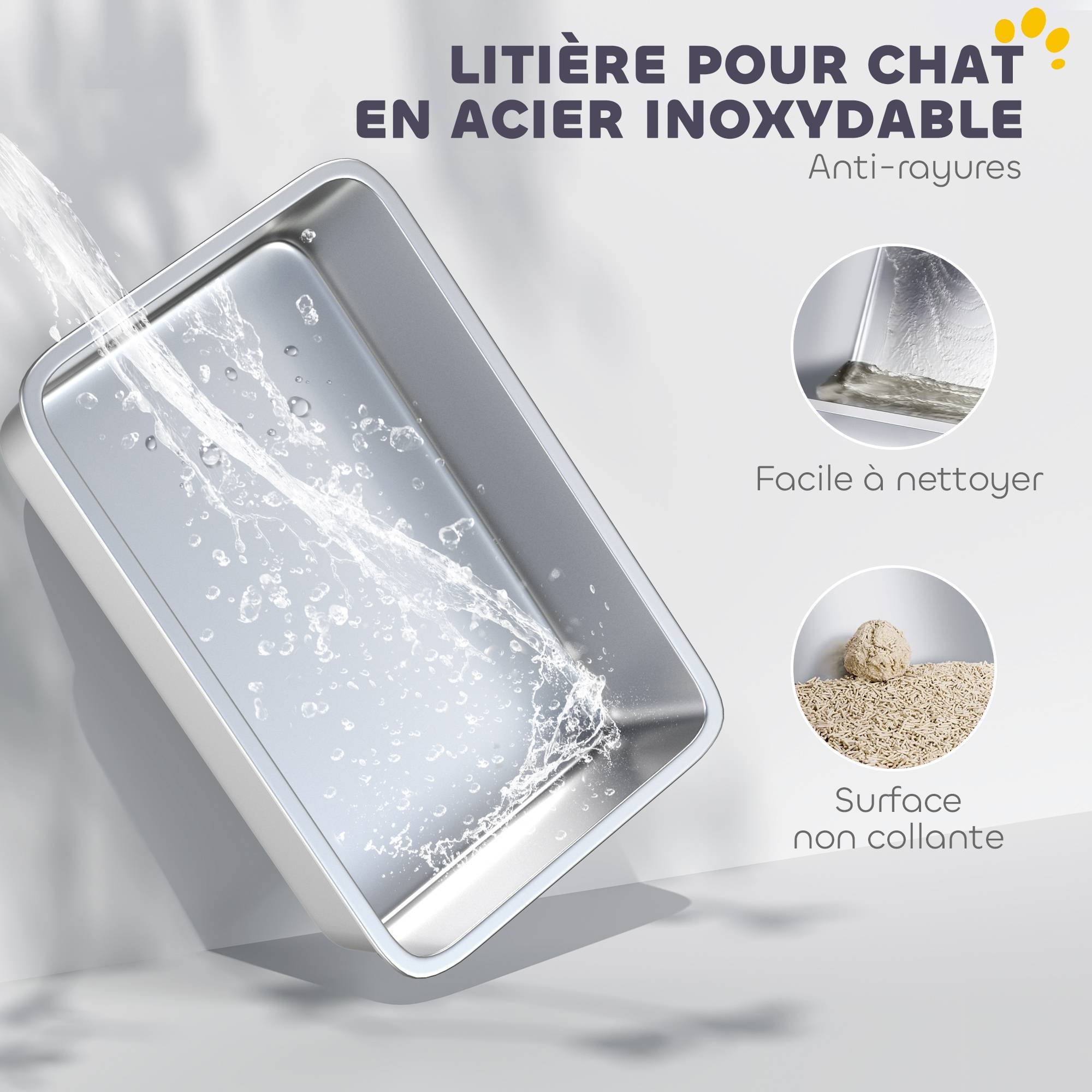 Bac à litière fermé XL en acier inoxydable, maison de toilette pour grand chat, 60,2 x 40,2 x 43,3 cm, gris clair - Image 6