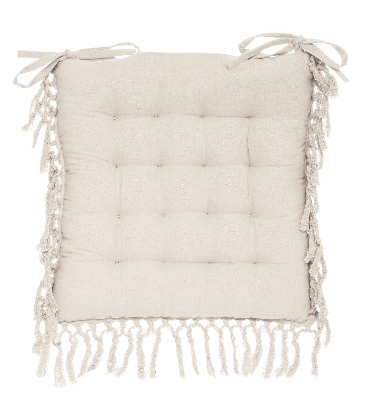 Lot de 6 Galettes de chaise en Coton Ivoire avec franges macramé 40 x 40 cm - Image 2