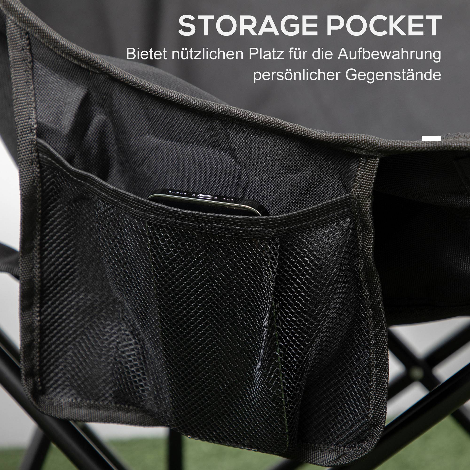 Chaise de camping pliante Acier Oxford Pique-nique Festival Poche latérale 61cm Noir - ComfortXL Outdoor Living - Image 7