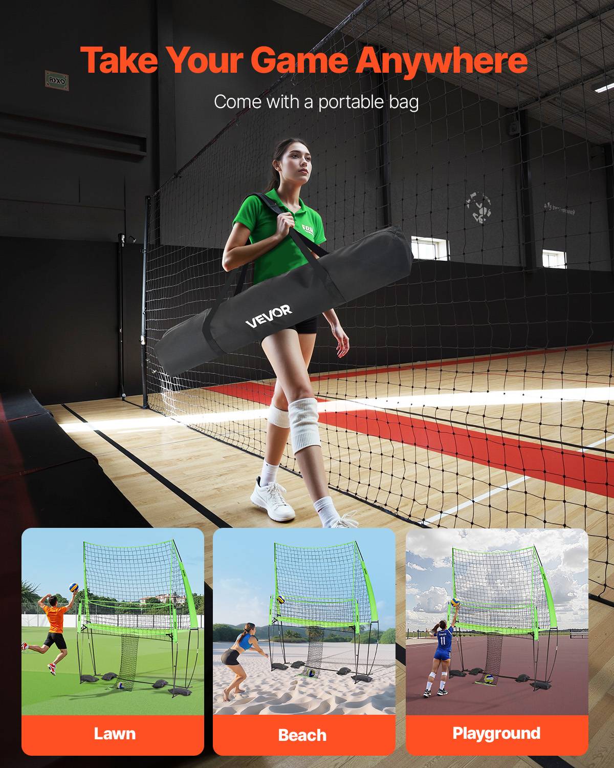 Vevor - VEVOR Filet de volley-ball portable, réglable 6,5–8 pieds, retour de balle, stable avec sacs de sable, facile à monter, pour intérieur et extérieur - Image 5