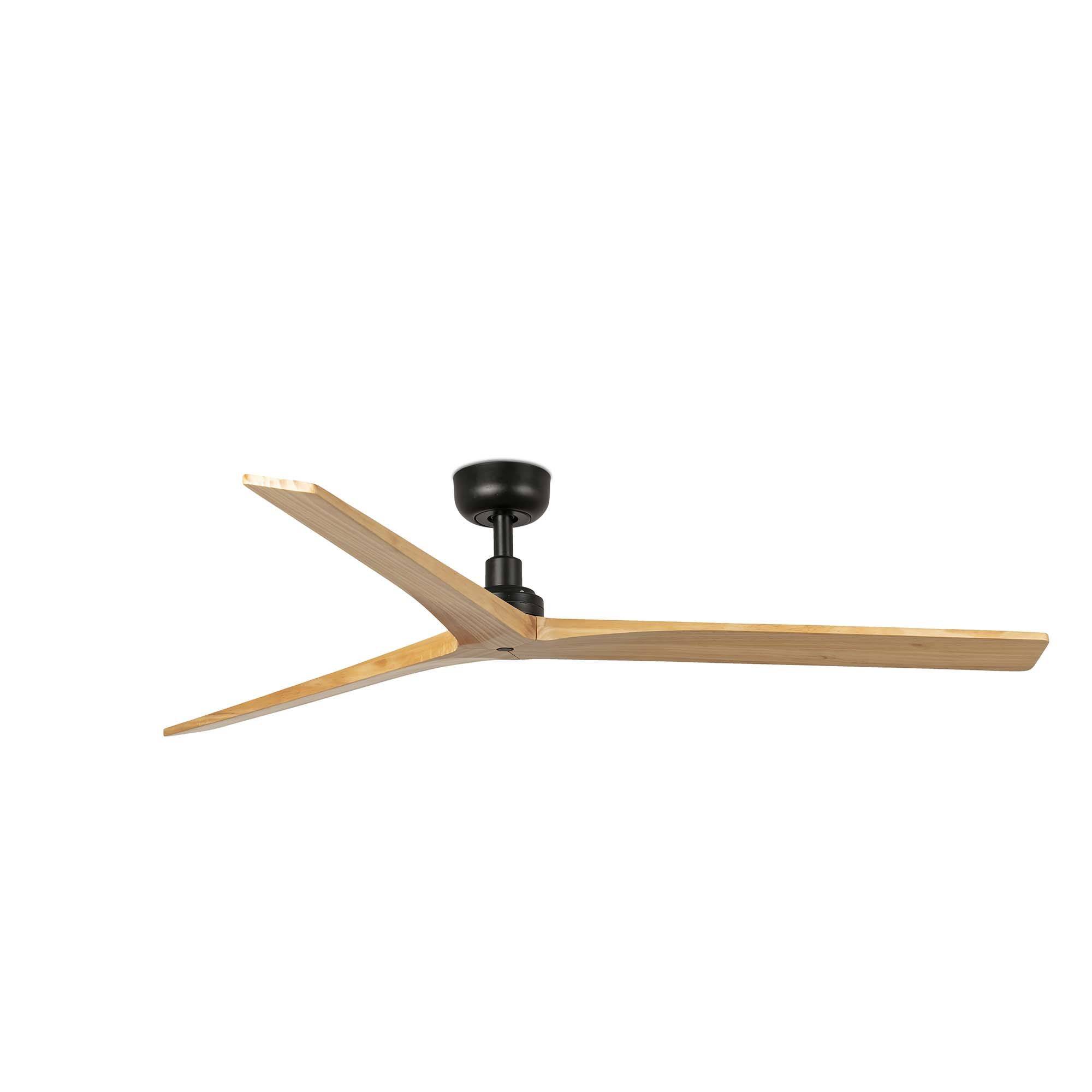 Ventilateur de plafond noir Ø1500 mm avec pales en bois clair et metal - Image 2