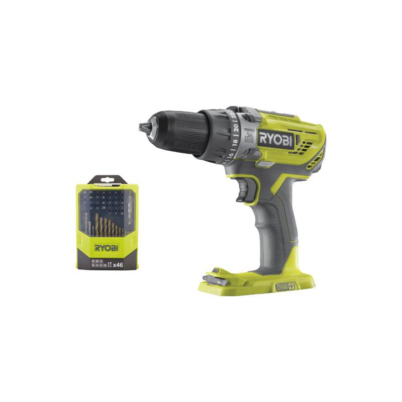 Ryobi - Pack RYOBI - Perceuse à percussion R18PD3-0 - 18V One+ sans batterie ni chargeur - Coffret 46 accessoires mixtes RAK46MIX - Image 1