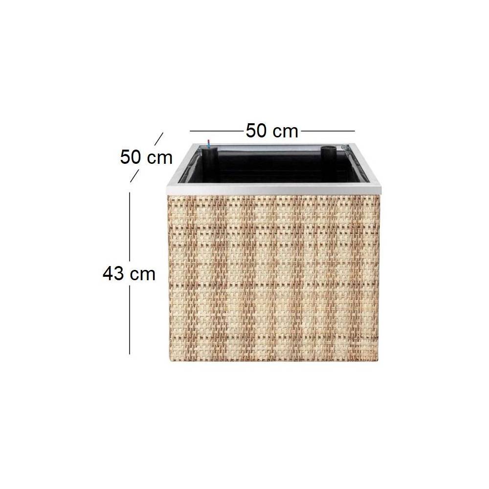 Rattan Art - Jardinière en résine tressée avec réserve d'eau et cadre en aluminium 50 x 50 x 43 cm - Image 3
