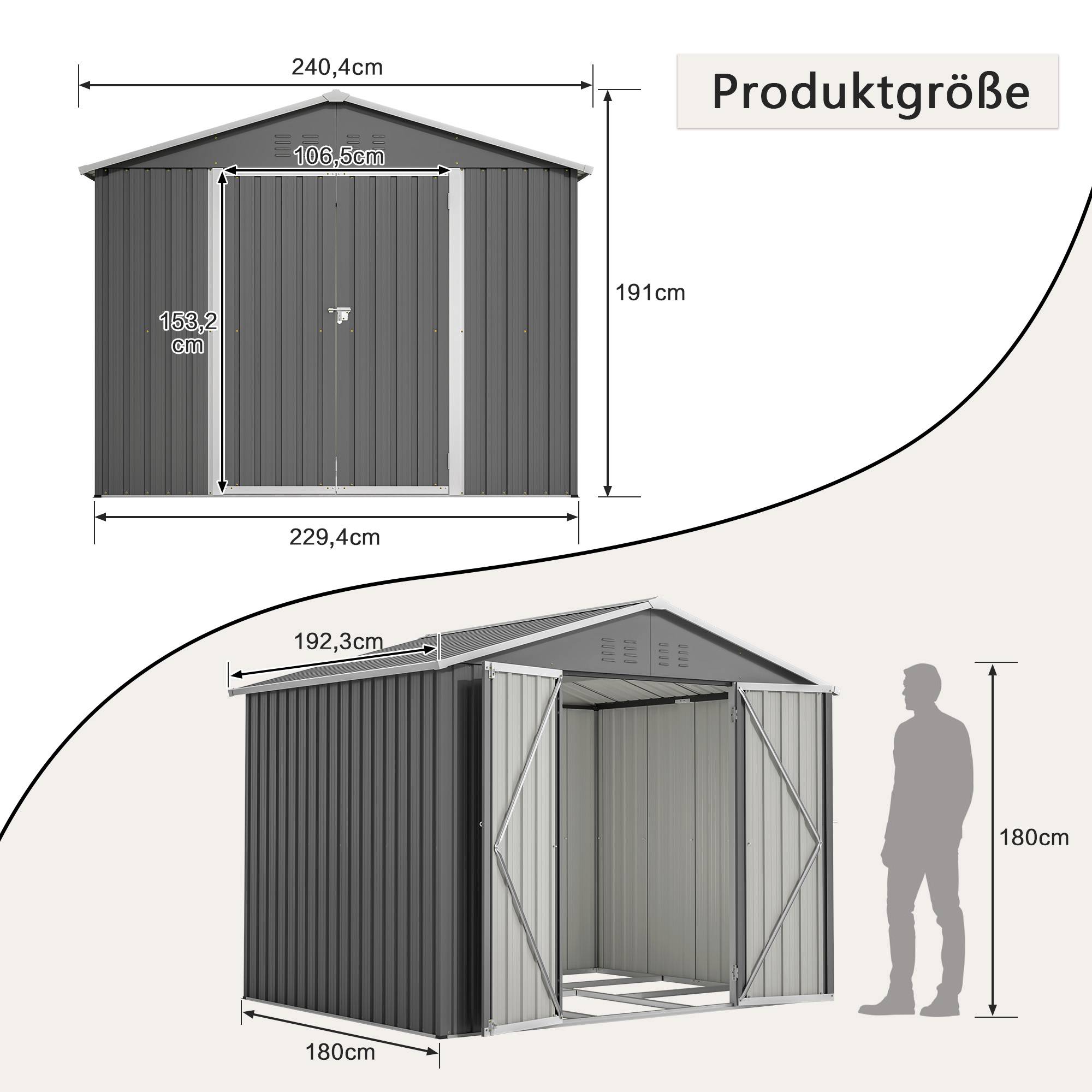 Abri de jardin acier galvanisé outils extérieur rangement 240x192cm anthracite - ComfortXL Outdoor Living - Image 3