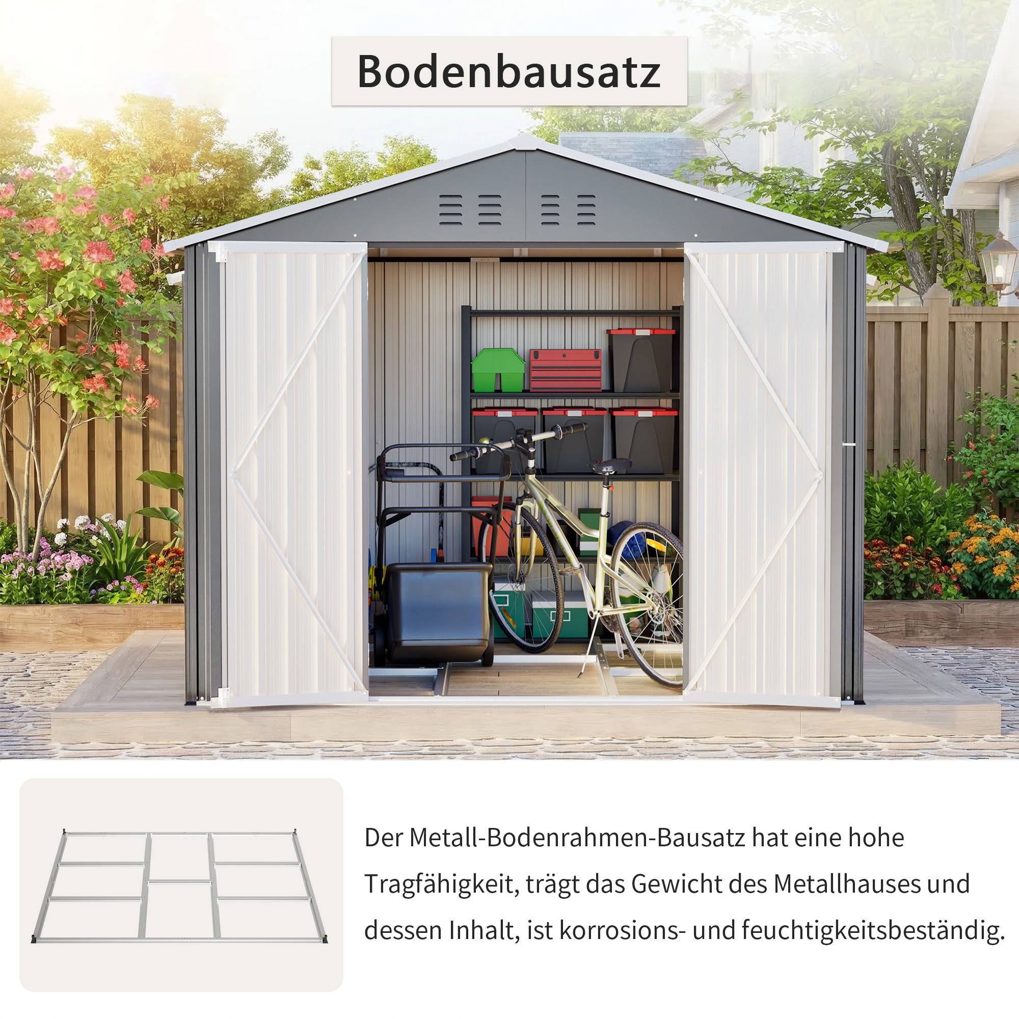 Abri de jardin acier galvanisé outils extérieur rangement 240x192cm anthracite - ComfortXL Outdoor Living - Image 4