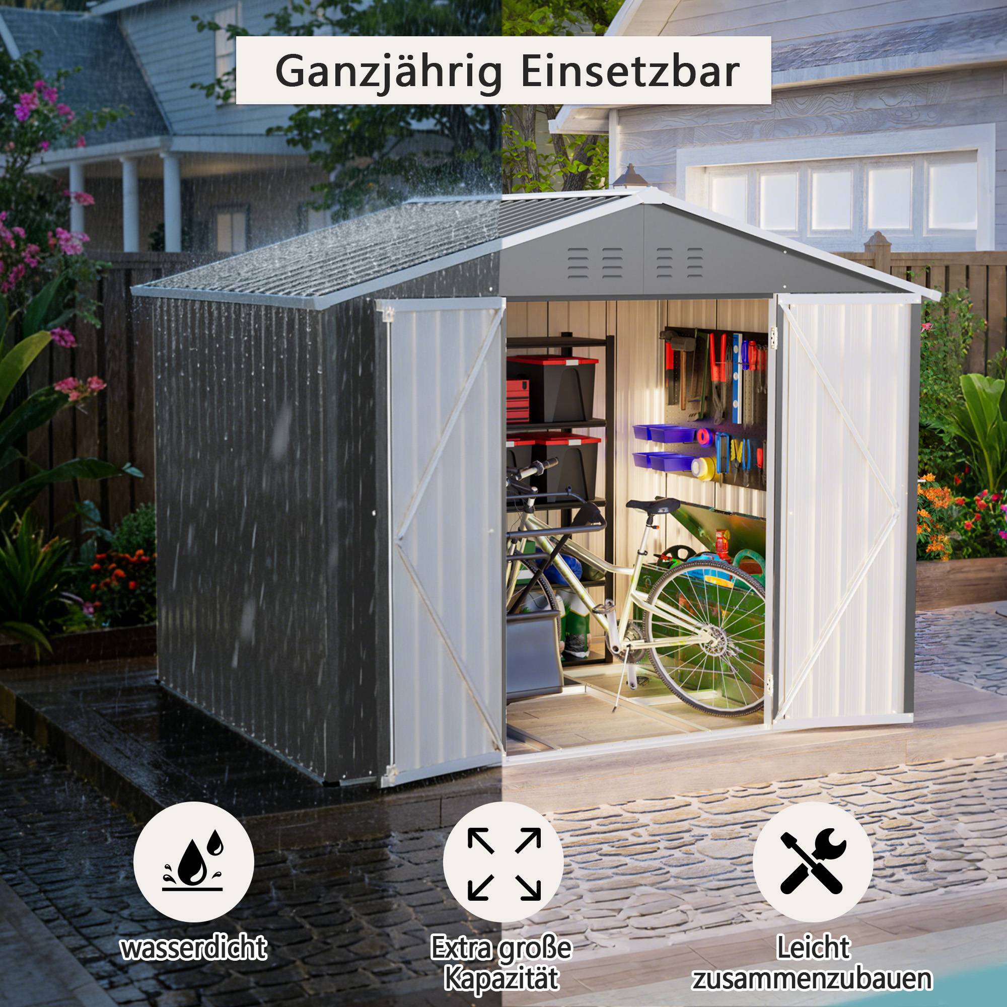 Abri de jardin acier galvanisé outils extérieur rangement 240x192cm anthracite - ComfortXL Outdoor Living - Image 7
