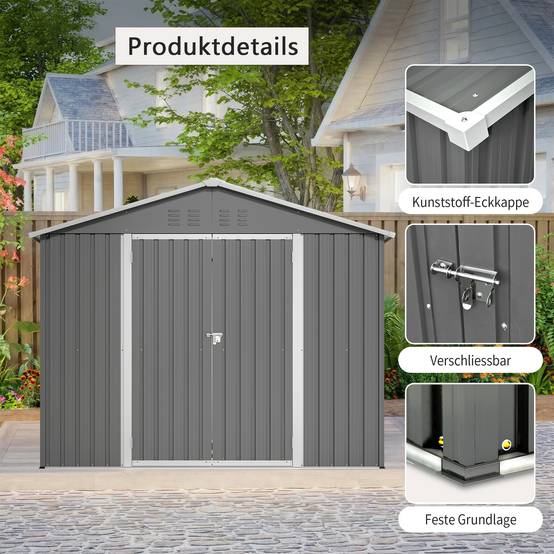 Abri de jardin acier galvanisé outils extérieur rangement 240x192cm anthracite - ComfortXL Outdoor Living - Image 5