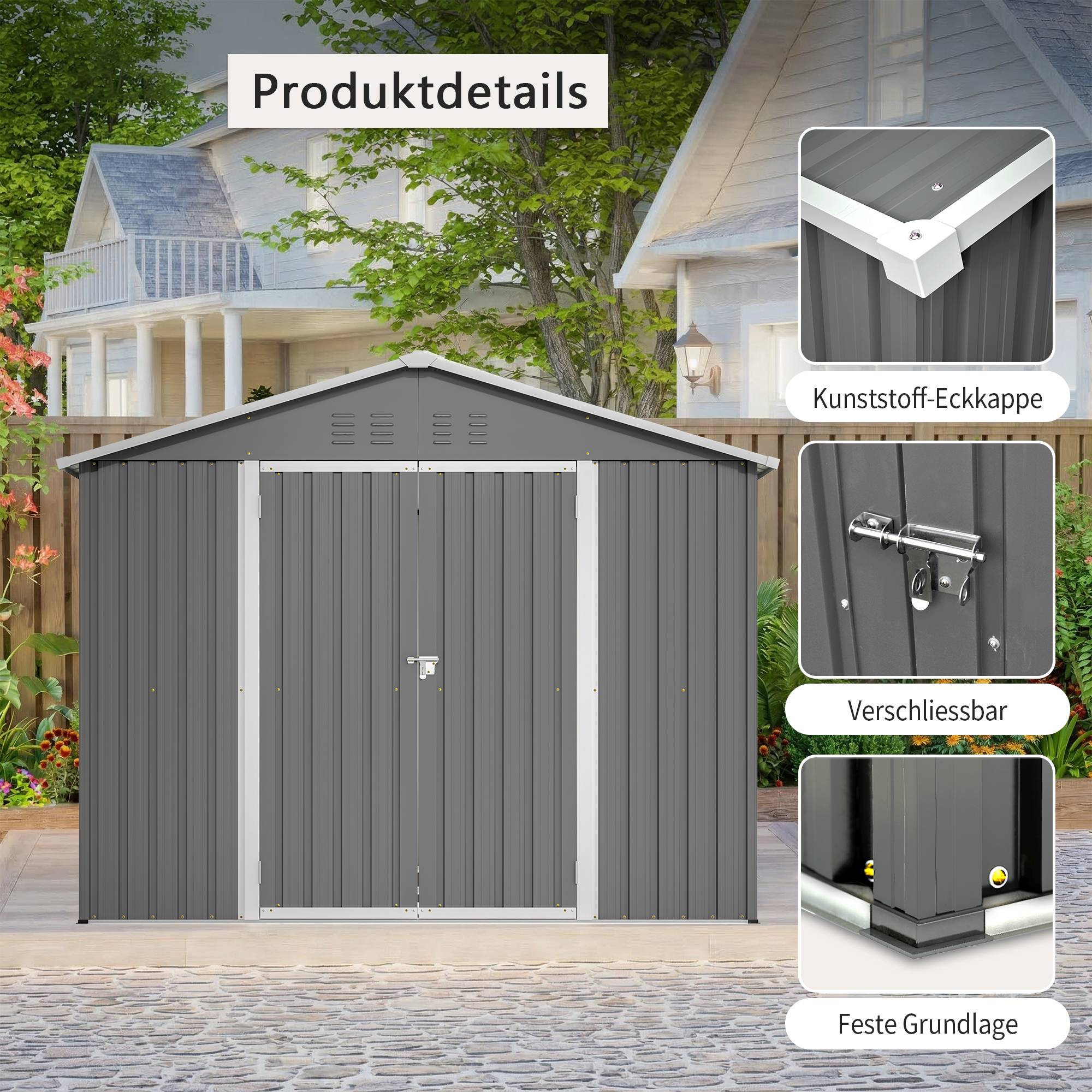 Abri de jardin acier galvanisé outils extérieur rangement 240x192cm anthracite - ComfortXL Outdoor Living - Image 5