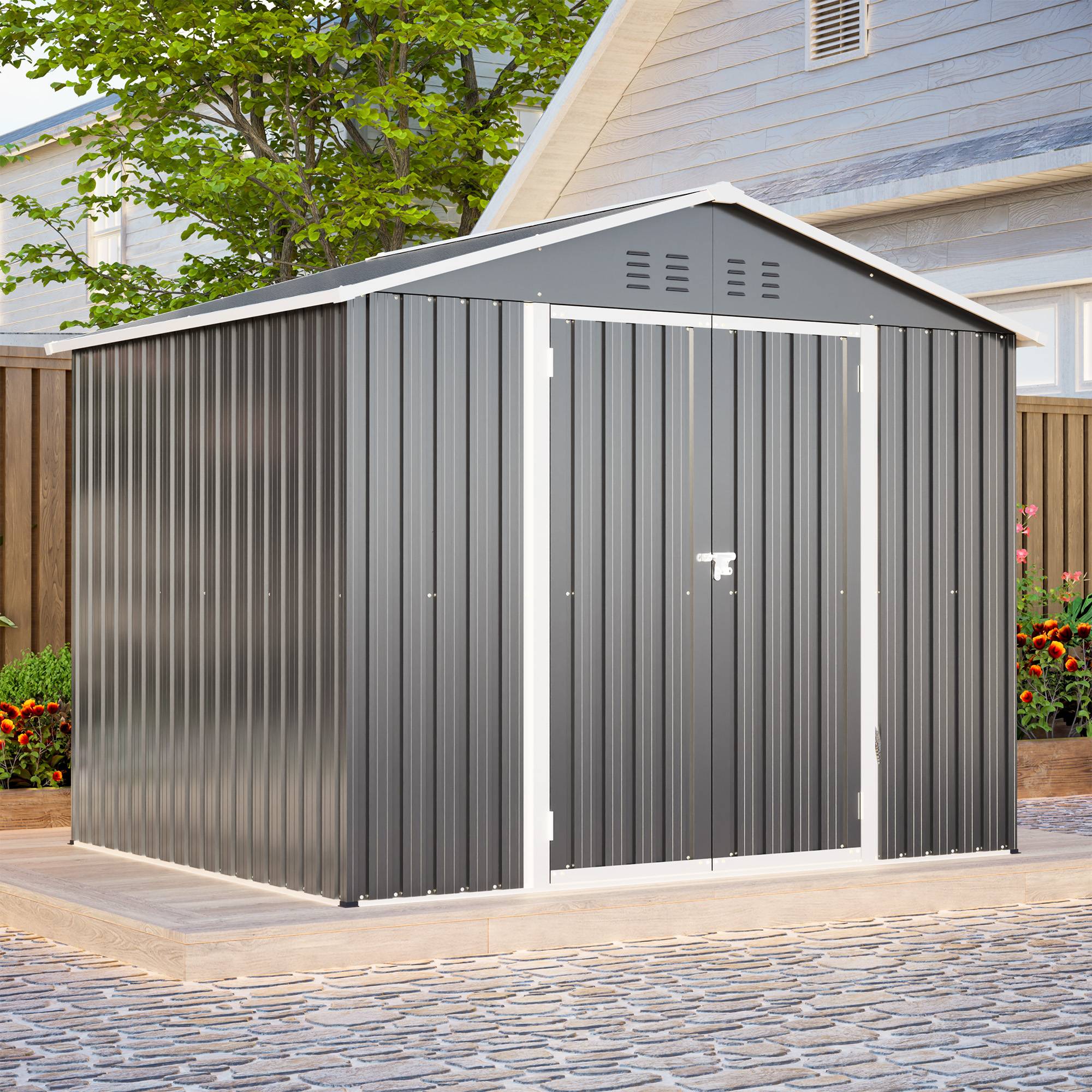 Abri de jardin acier galvanisé outils extérieur rangement 240x192cm anthracite - ComfortXL Outdoor Living - Image 1