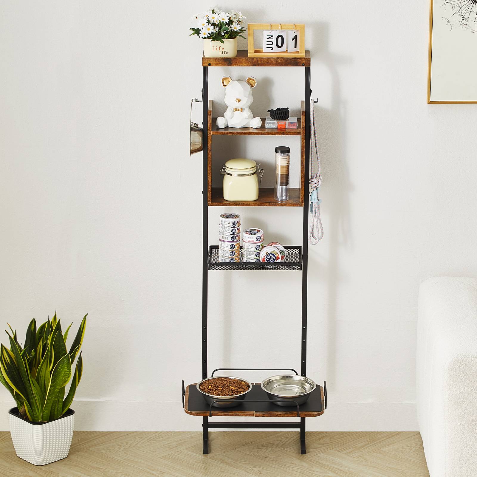 VEVOR Support gamelle surélevée réglable 50x19.8x145 cm, étagère rangement jouets, nourriture chiens. - Image 8