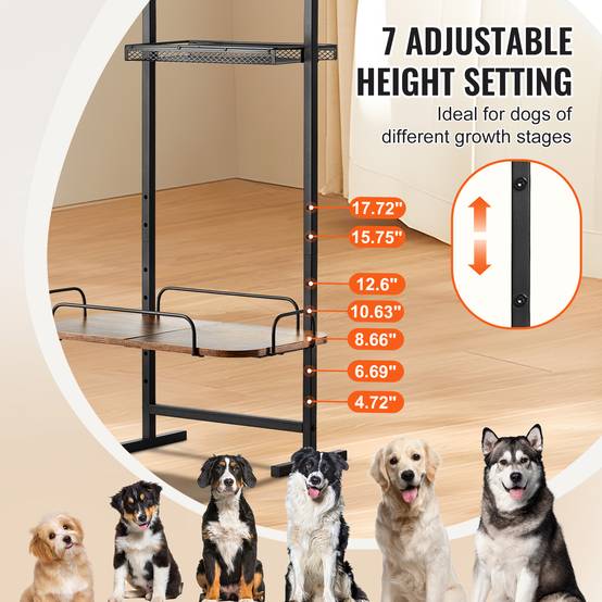 VEVOR Support gamelle surélevée réglable 50x19.8x145 cm, étagère rangement jouets, nourriture chiens. - Image 3