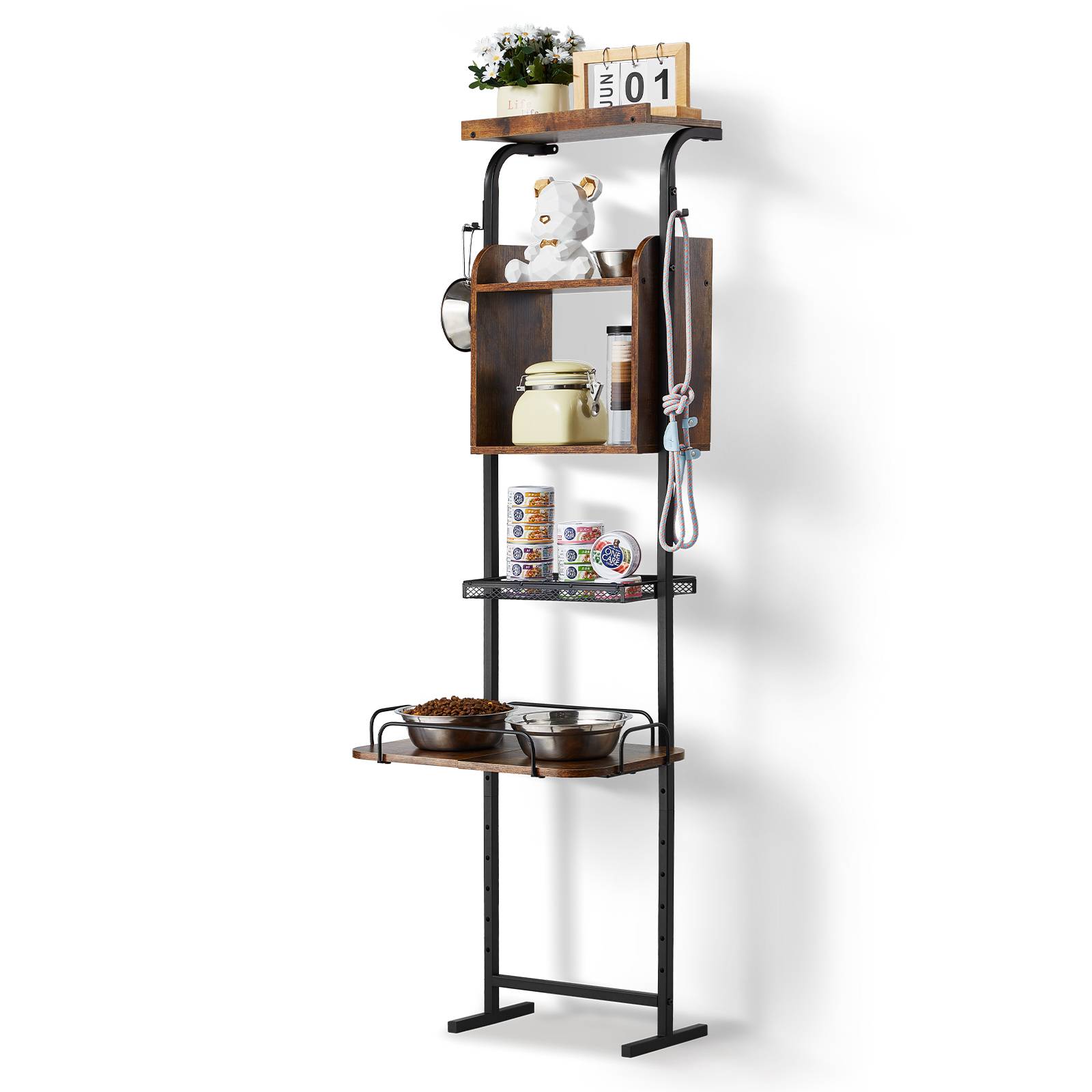 VEVOR Support gamelle surélevée réglable 50x19.8x145 cm, étagère rangement jouets, nourriture chiens. - Image 1