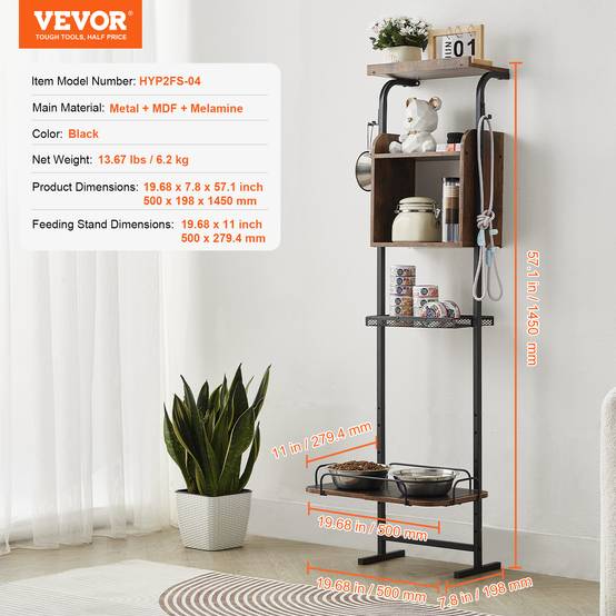 VEVOR Support gamelle surélevée réglable 50x19.8x145 cm, étagère rangement jouets, nourriture chiens. - Image 7