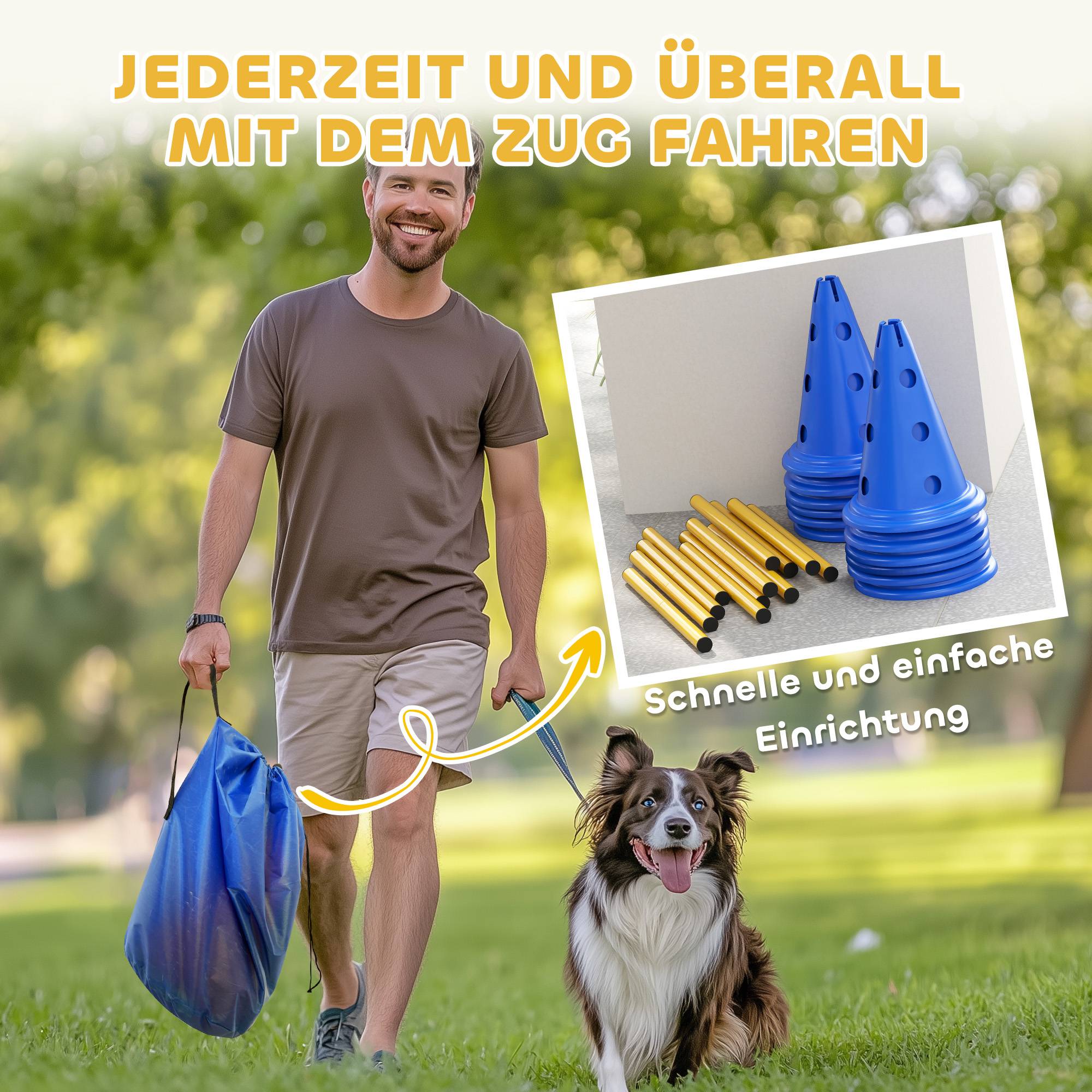 ComfortXL - Kit agilité chien 6 haies ABS 12 cônes hauteur réglable entraînement extérieur avec sac - ComfortXL Outdoor Living - Image 9