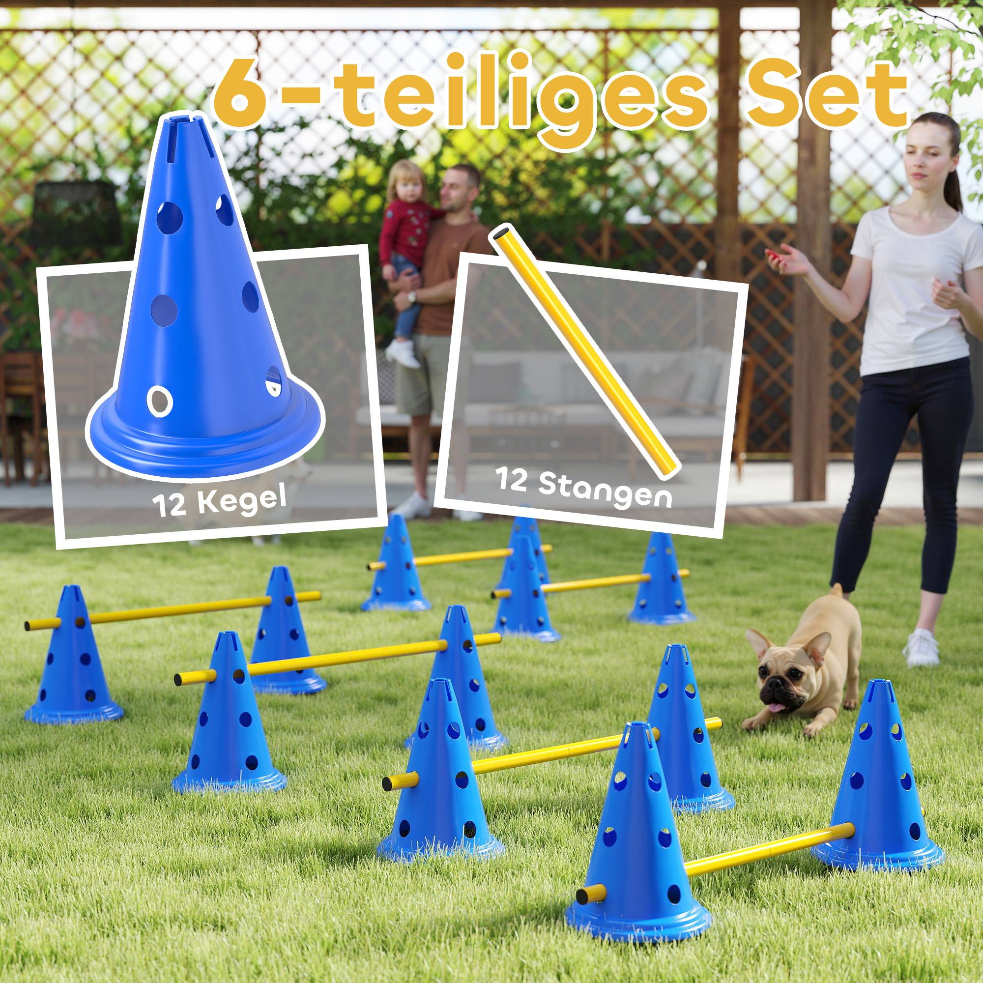 ComfortXL - Kit agilité chien 6 haies ABS 12 cônes hauteur réglable entraînement extérieur avec sac - ComfortXL Outdoor Living - Image 6