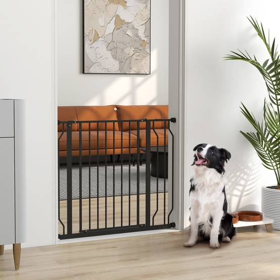 Barrière de sécurité pour chien avec 2 extensions, fixation par pression, double verrouillage pour portes et escaliers, 75-95 cm, noire - Image 3
