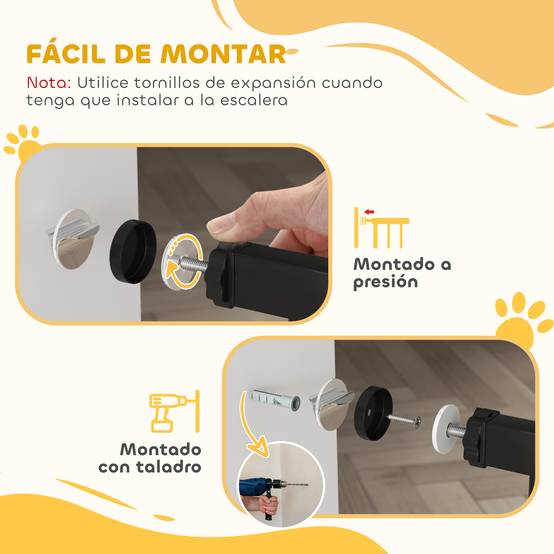 Barrière de sécurité pour chien avec 2 extensions, fixation par pression, double verrouillage pour portes et escaliers, 75-95 cm, noire - Image 8