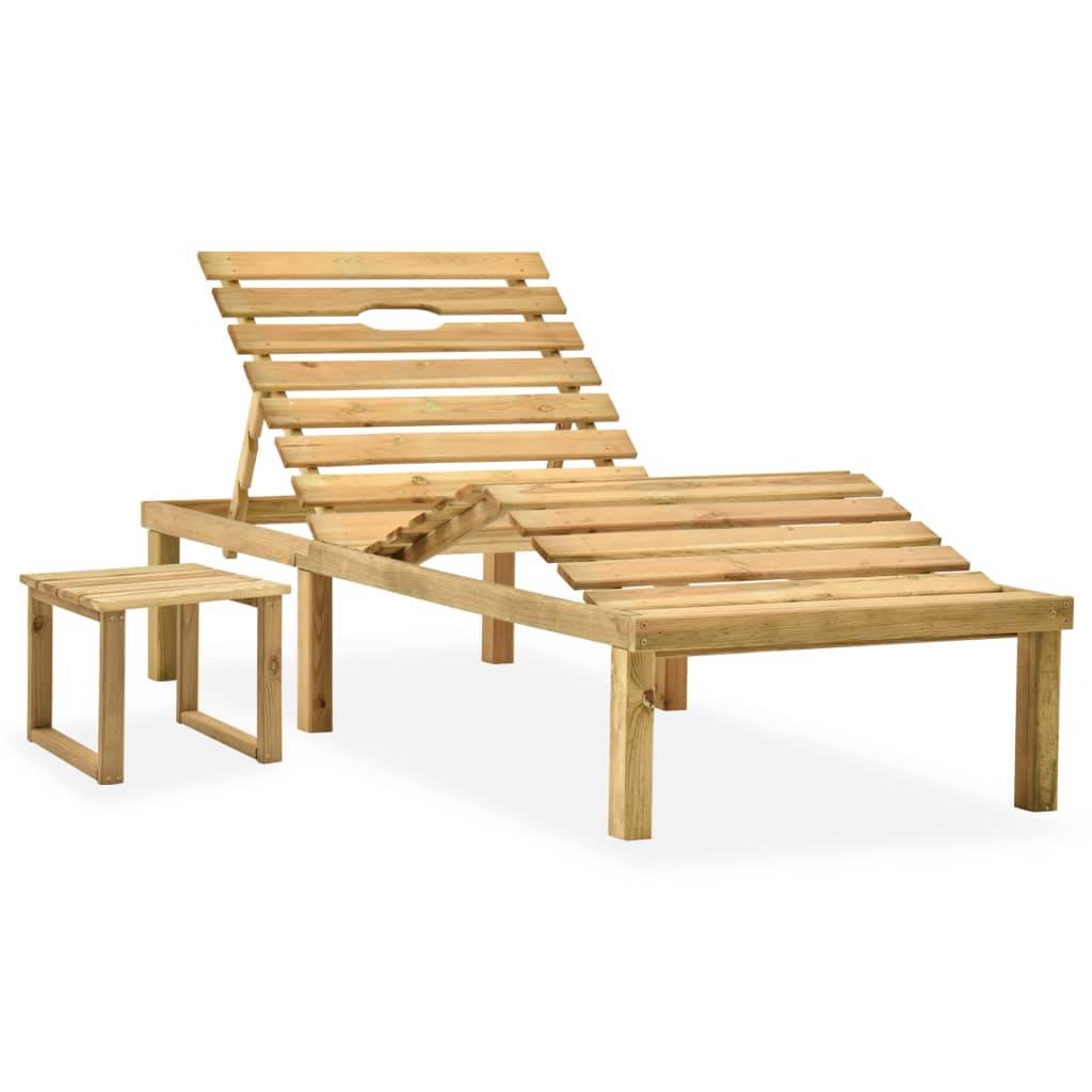 Helloshop26 - Transat chaise longue bain de soleil lit de jardin terrasse meuble d'extérieur avec table et coussin pin imprégné - Image 2