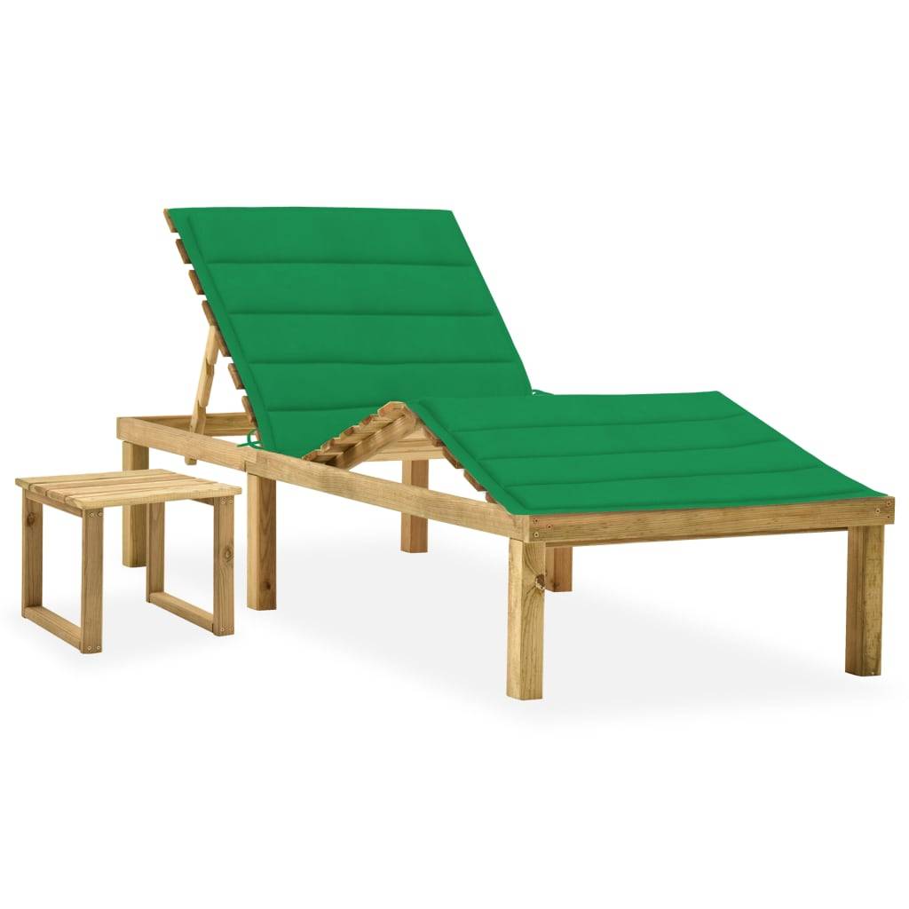 Helloshop26 - Transat chaise longue bain de soleil lit de jardin terrasse meuble d'extérieur avec table et coussin pin imprégné - Image 1