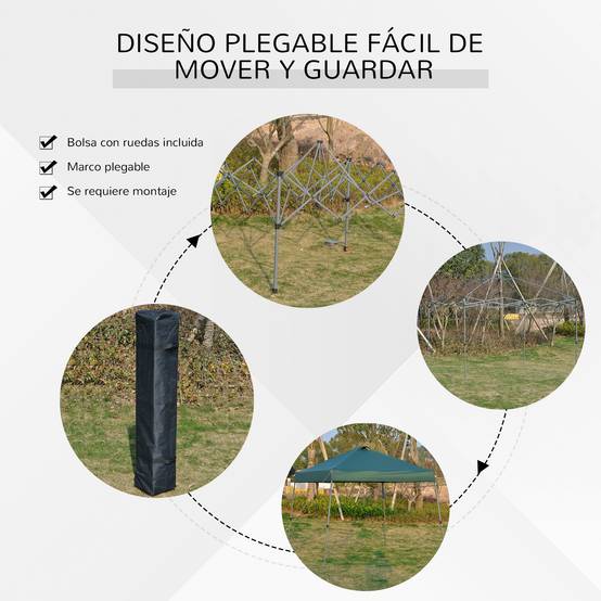Tonnelle Pliante 3x3m avec Sac à Roulettes, Structure Acier Étanche, Tente de Jardin pour Camping et Fêtes Extérieures, Verte - Image 8