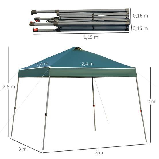 Tonnelle Pliante 3x3m avec Sac à Roulettes, Structure Acier Étanche, Tente de Jardin pour Camping et Fêtes Extérieures, Verte - Image 5