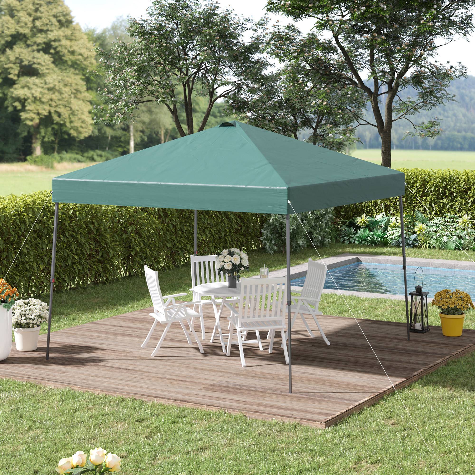 Tonnelle Pliante 3x3m avec Sac à Roulettes, Structure Acier Étanche, Tente de Jardin pour Camping et Fêtes Extérieures, Verte - Image 4