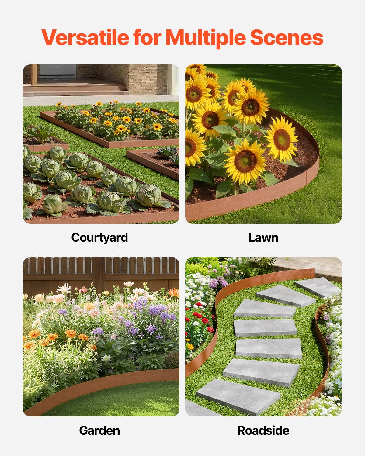 VEVOR Bordure jardin acier lot 10, 1016x114.3mm, résistant intempéries, pliable. - Image 6