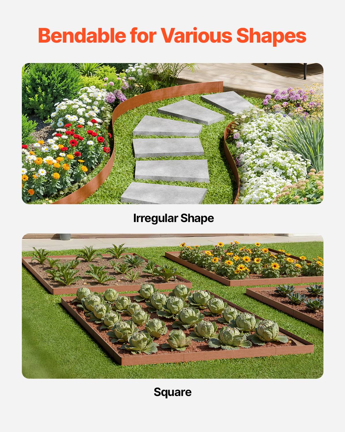 VEVOR Bordure jardin acier lot 10, 1016x114.3mm, résistant intempéries, pliable. - Image 4