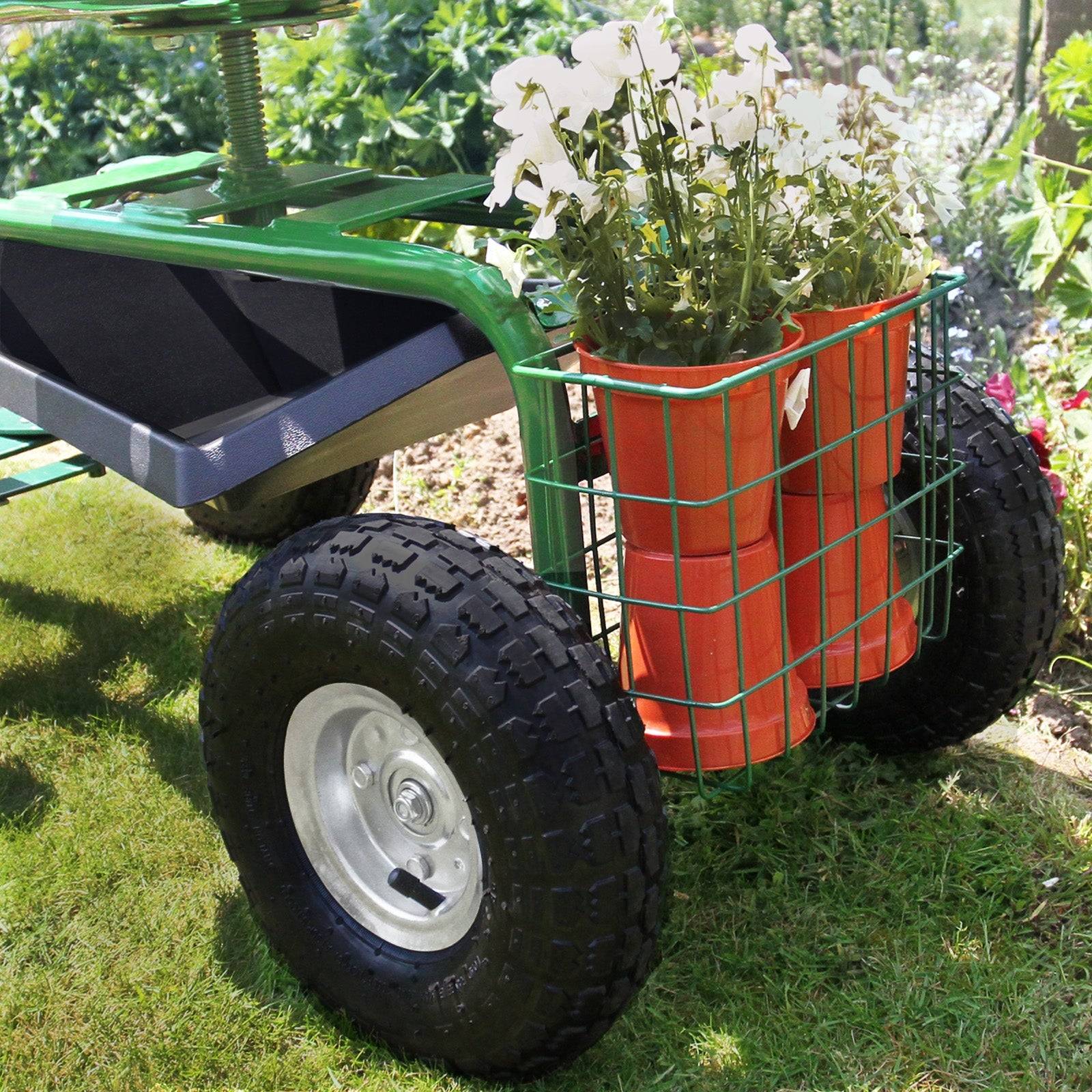 Monstershop - Siège pour Jardin Robuste Vert avec Panier et Bac à Outils - Image 3