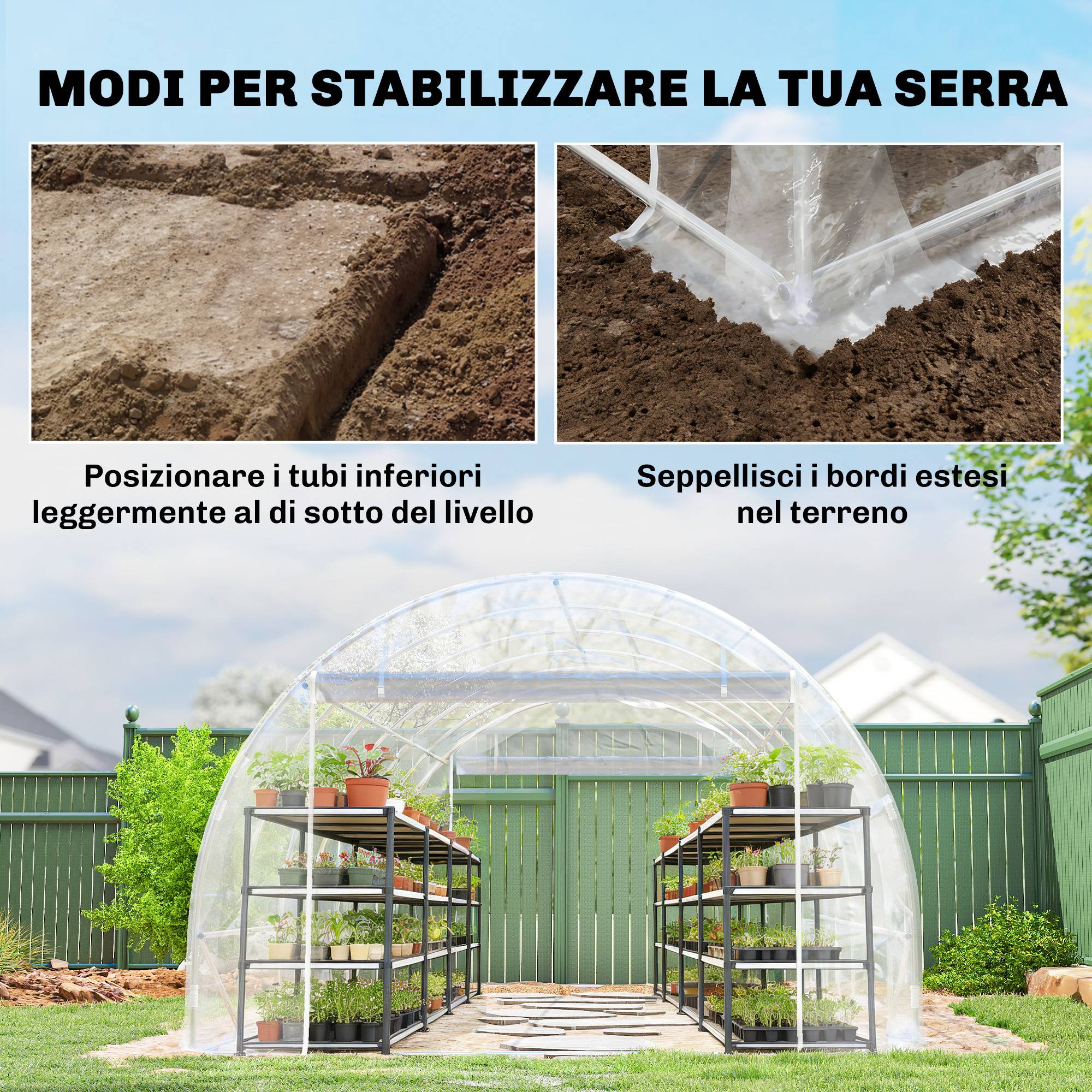 Sans Marque - Serre tunnel 3x6x2 m acier galvanisé PE anti-UV portes sectionnelles serre potager grande culture jardin légumes - Image 9
