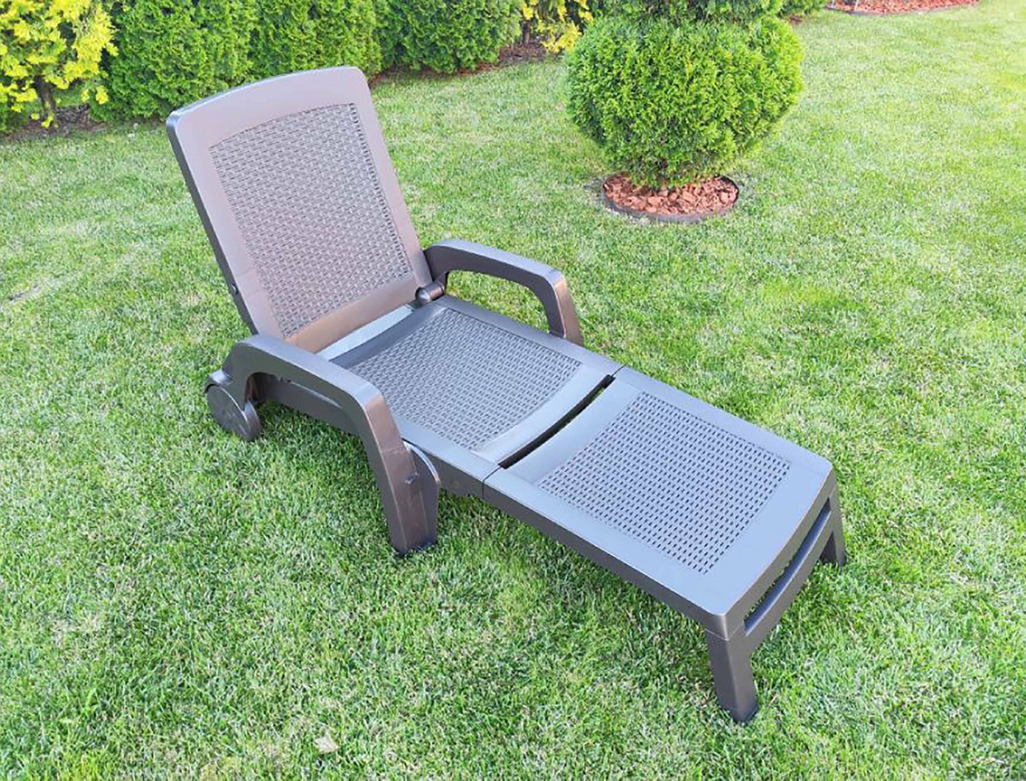 Dmora - Bain au soleil Dmat, Bain au soleil de jardin réglable avec accoudoirs, Chaise longue d'extérieur, 100% Made in Italy, 190x46h70 cm, Marron - Dmora - Image 2