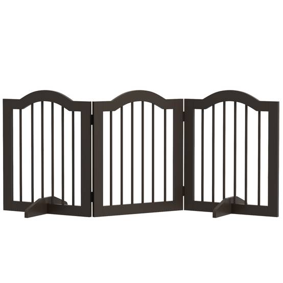 Barrière de sécurité pliable pour petits chiens, grille de protection à 3 panneaux avec pieds, 154,5 x 29,5 x 61 cm, couleur café - Image 1