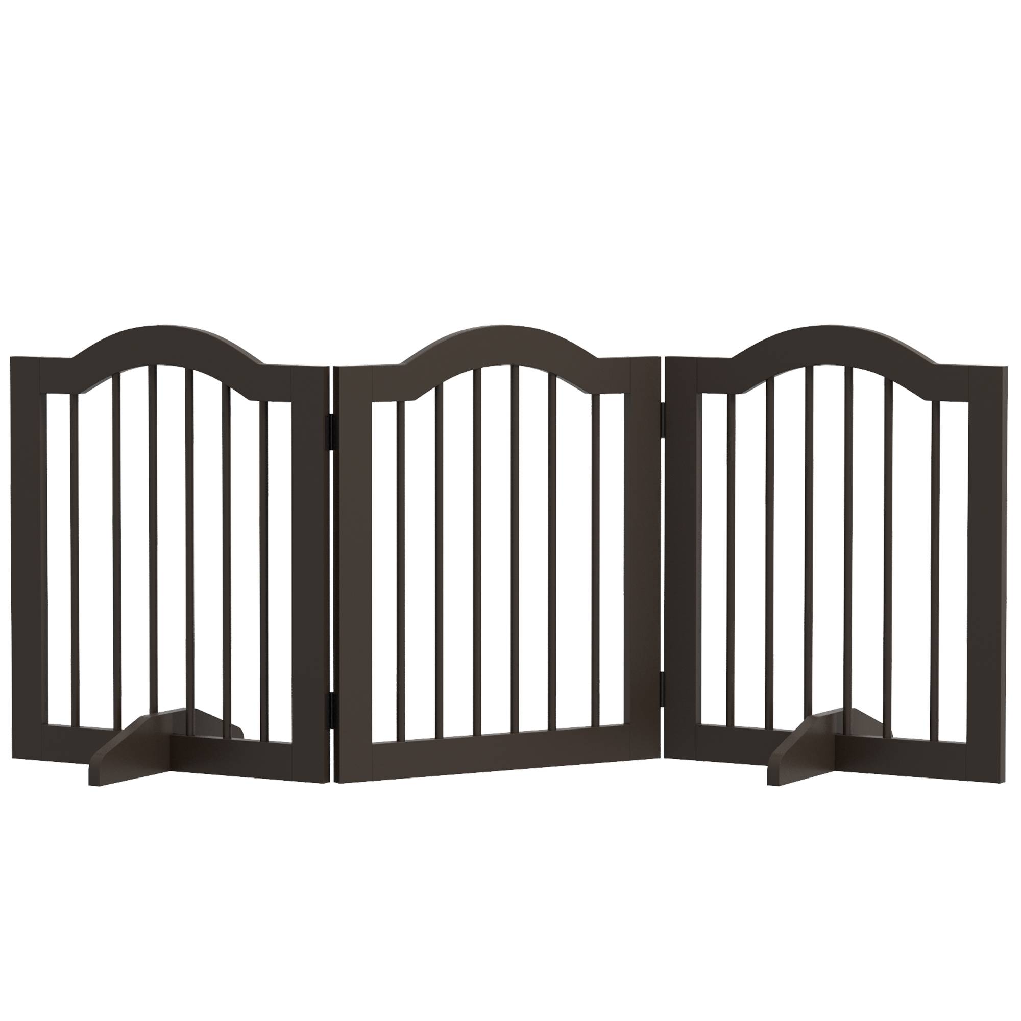 Barrière de sécurité pliable pour petits chiens, grille de protection à 3 panneaux avec pieds, 154,5 x 29,5 x 61 cm, couleur café - Image 1