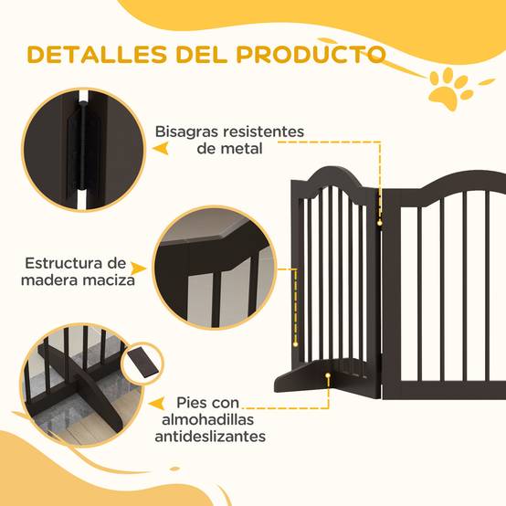 Barrière de sécurité pliable pour petits chiens, grille de protection à 3 panneaux avec pieds, 154,5 x 29,5 x 61 cm, couleur café - Image 8