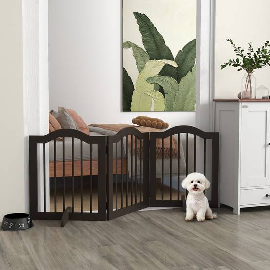 Barrière de sécurité pliable pour petits chiens, grille de protection à 3 panneaux avec pieds, 154,5 x 29,5 x 61 cm, couleur café - Image 4