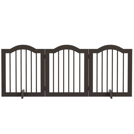 Barrière de sécurité pliable pour petits chiens, grille de protection à 3 panneaux avec pieds, 154,5 x 29,5 x 61 cm, couleur café - Image 2