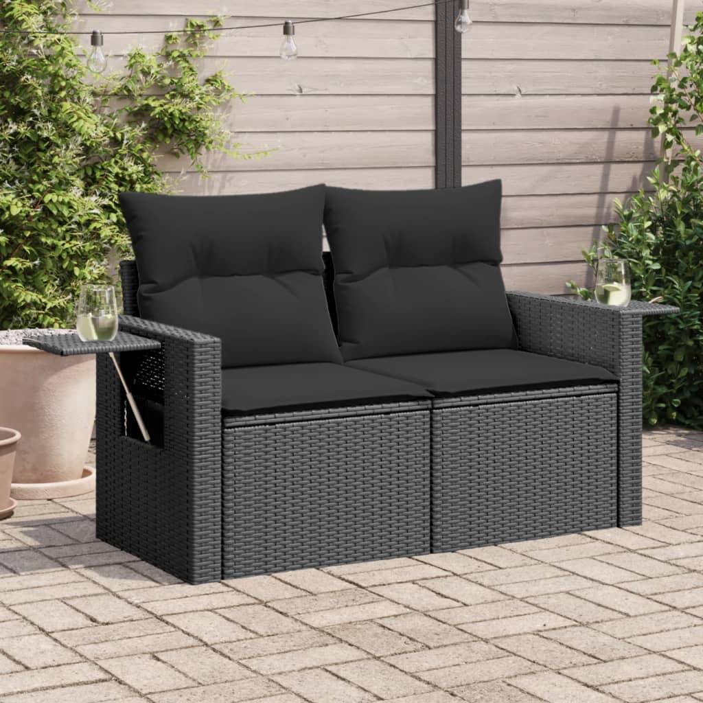 ComfortXL - Canapé Extérieur 2 Places Poly Rotin avec Tablettes Rabattables et Coussins – Noir – ComfortXL Outdoor Living - Image 1