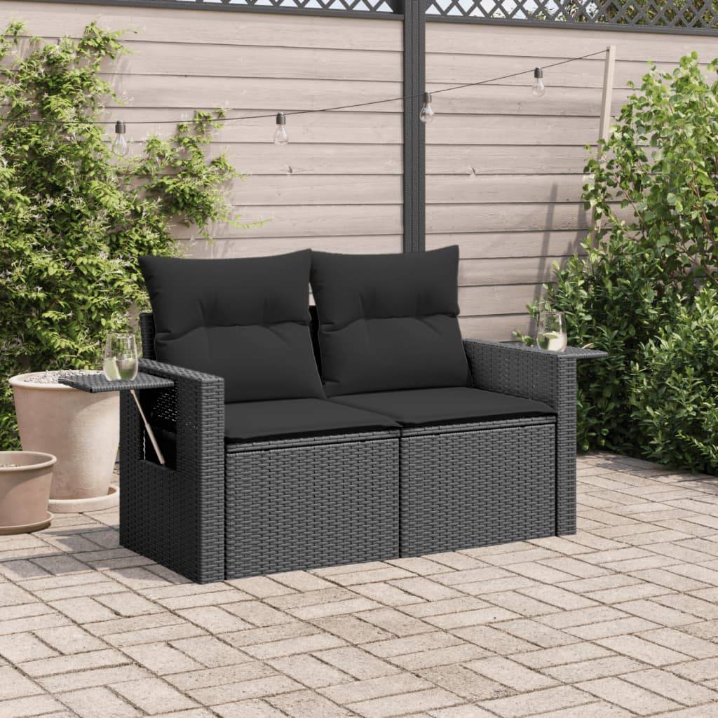 ComfortXL - Canapé Extérieur 2 Places Poly Rotin avec Tablettes Rabattables et Coussins – Noir – ComfortXL Outdoor Living - Image 3