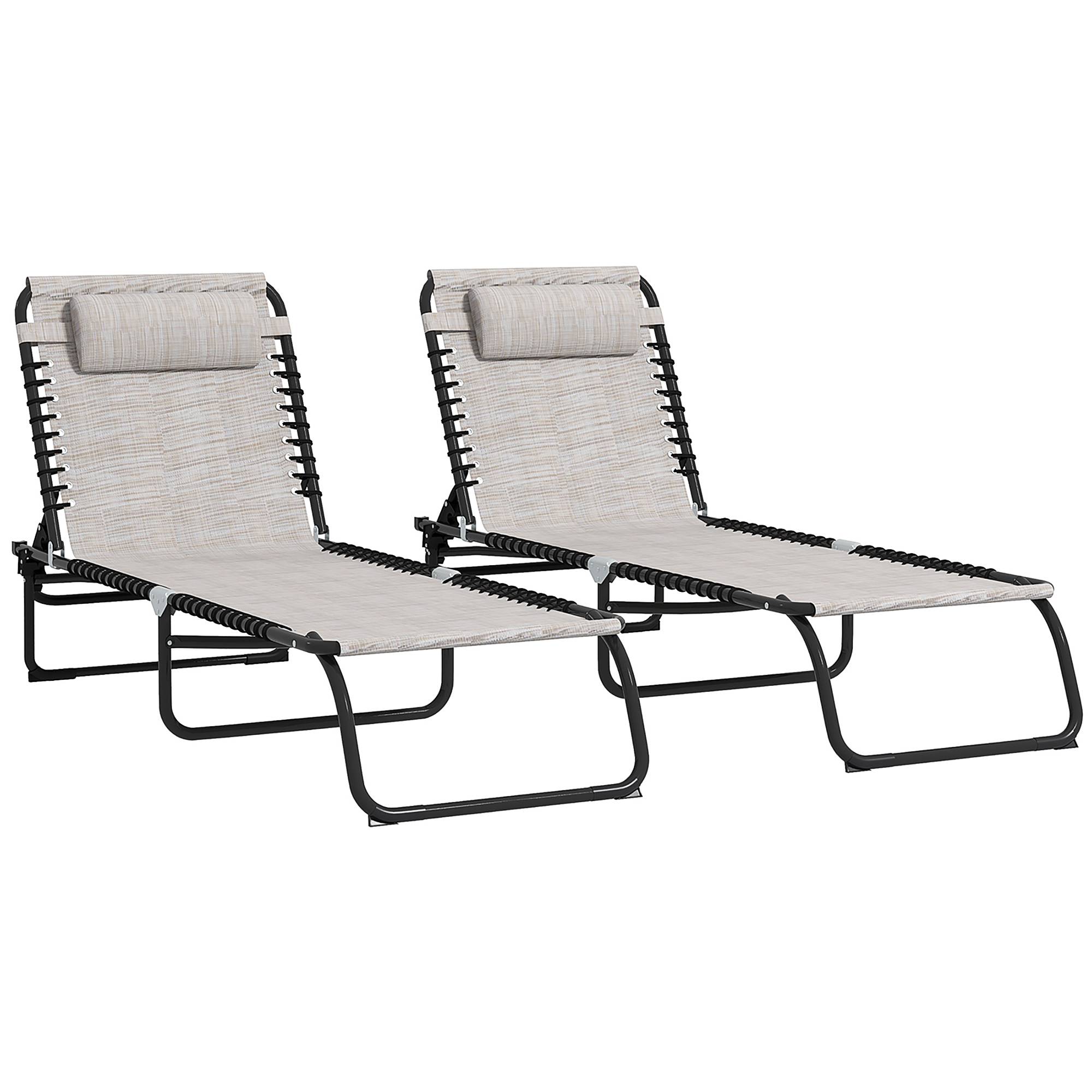Lot de 2 bain de soleil transat pliable dossier inclinable - 189x58x30cm Acier Crème fr68 - Image 1