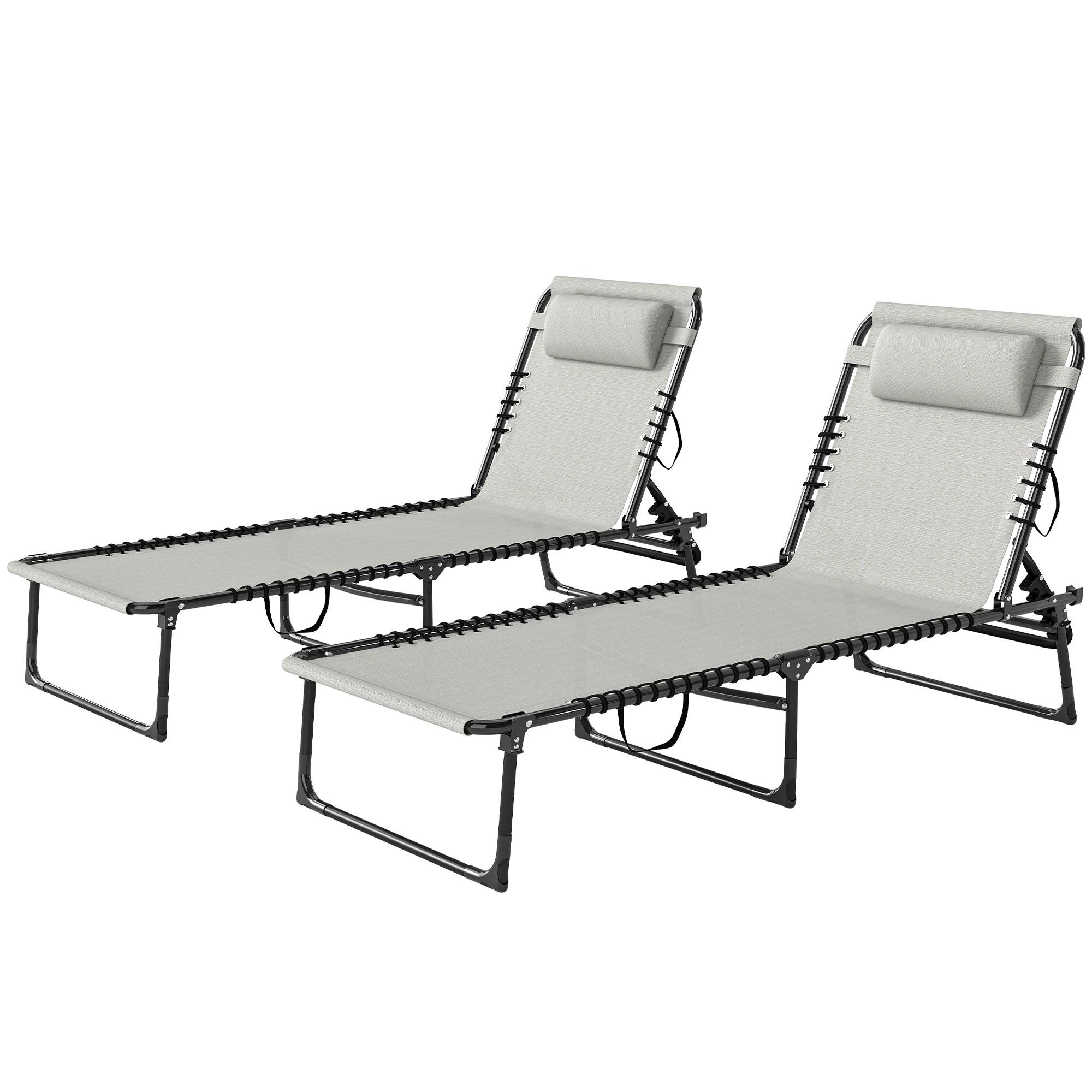 Lot de 2 bain de soleil transat pliable dossier inclinable - 189x58x30cm Acier Crème fr68 - Image 2