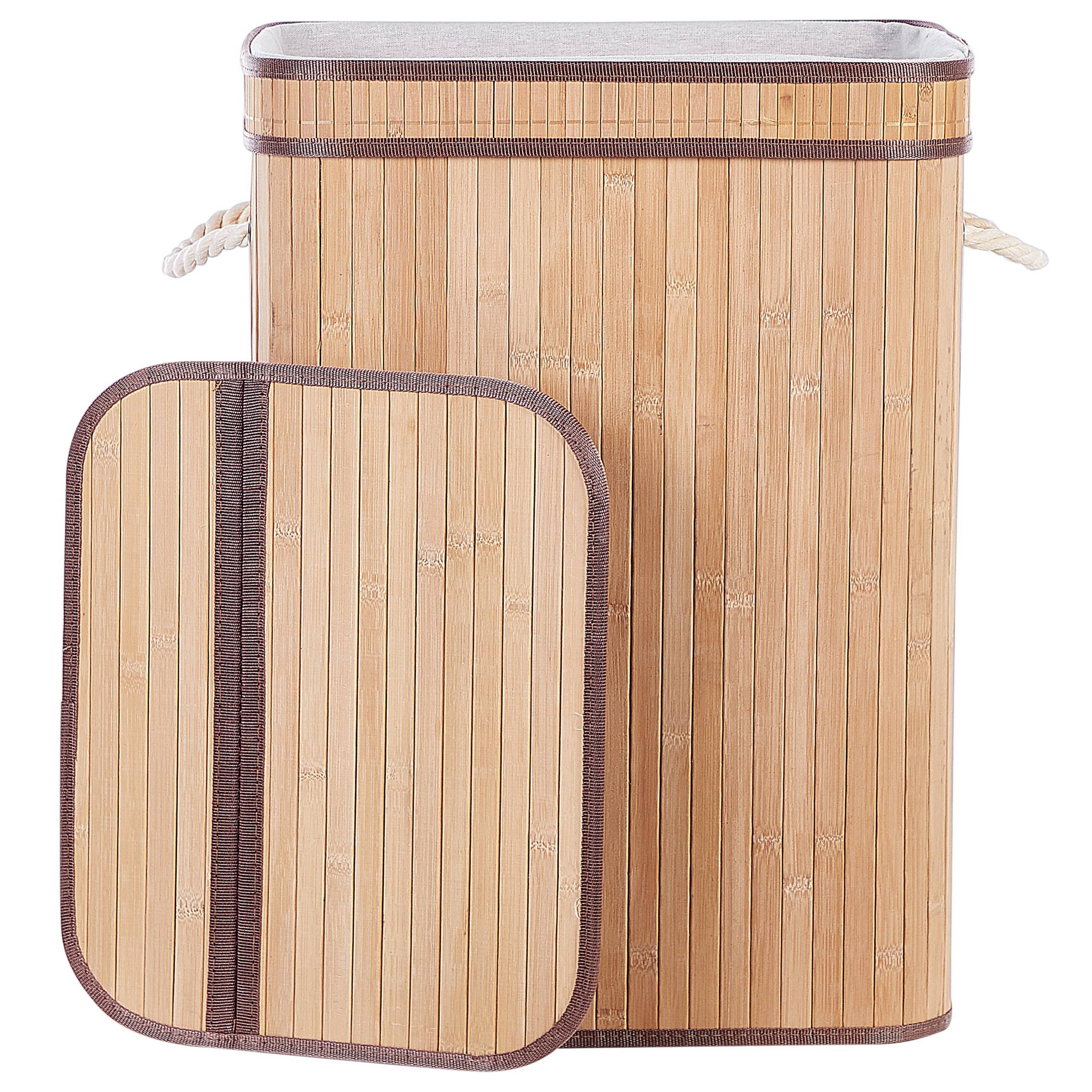 Panier Teinte Bois Clair en Bambou Coton et Viscose 60 cm avec Couvercle Corbeille à Linge Rectangle à Anses Rangement Spacieux - Image 6