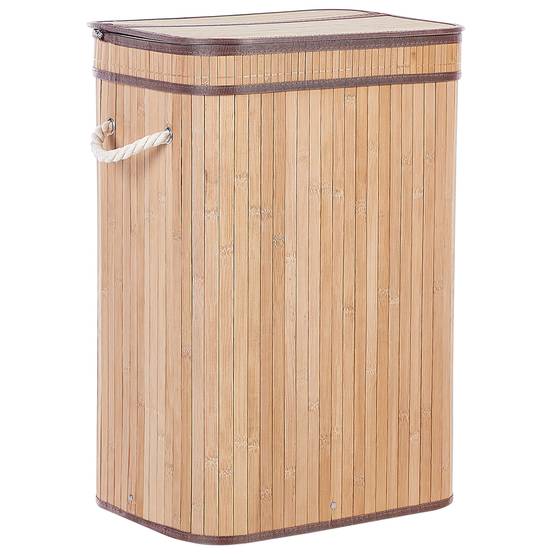 Panier Teinte Bois Clair en Bambou Coton et Viscose 60 cm avec Couvercle Corbeille à Linge Rectangle à Anses Rangement Spacieux - Image 4